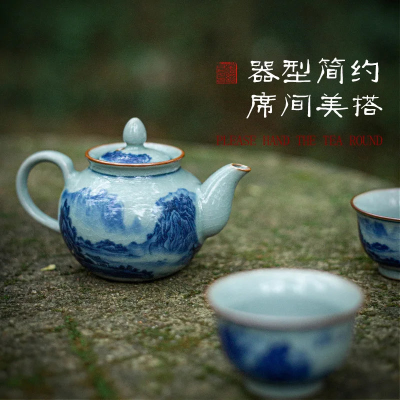 Qianli Jiangshan Handmade Tea Pot, Household Ceramic Tea Set, Old Ceramic Clay Tea Pot, Single Pot, Chinese Open Plate Tea Pot Quake