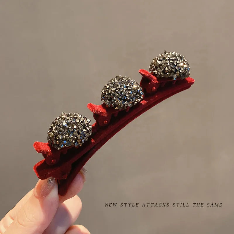 Velvet Bangs Clip Sweet Cute Barrettes Hair Side Clip Fashion Braided Hairpins Hair Accessories Black Headwear Women Style Tools Quake red ball