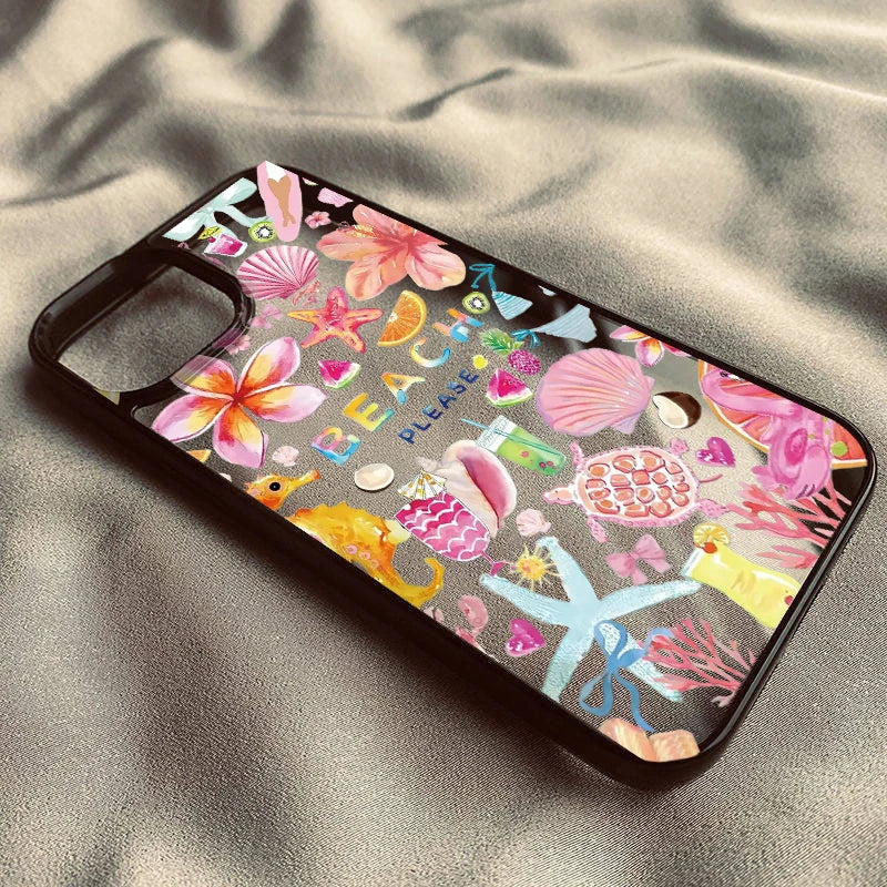 Tropical Summer Beach Clear Case for iPhone 16 12 13 mini 11 14 15 Pro Max XR 7 8 Plus Seashell Hibiscus Fruit shockproof Cover Quake
