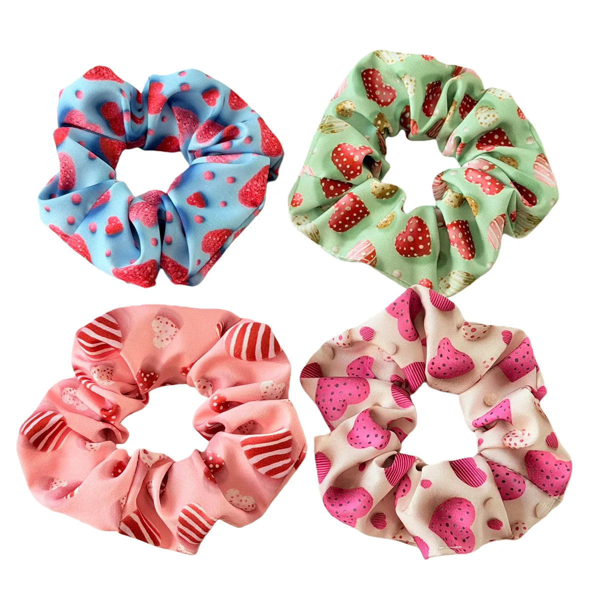 Valentine's Day Scrunchies Elastic Rubber Hairbands Candy Love Printed Fabric Hairbands High Elastic Ponytail Holder Accessories Quake