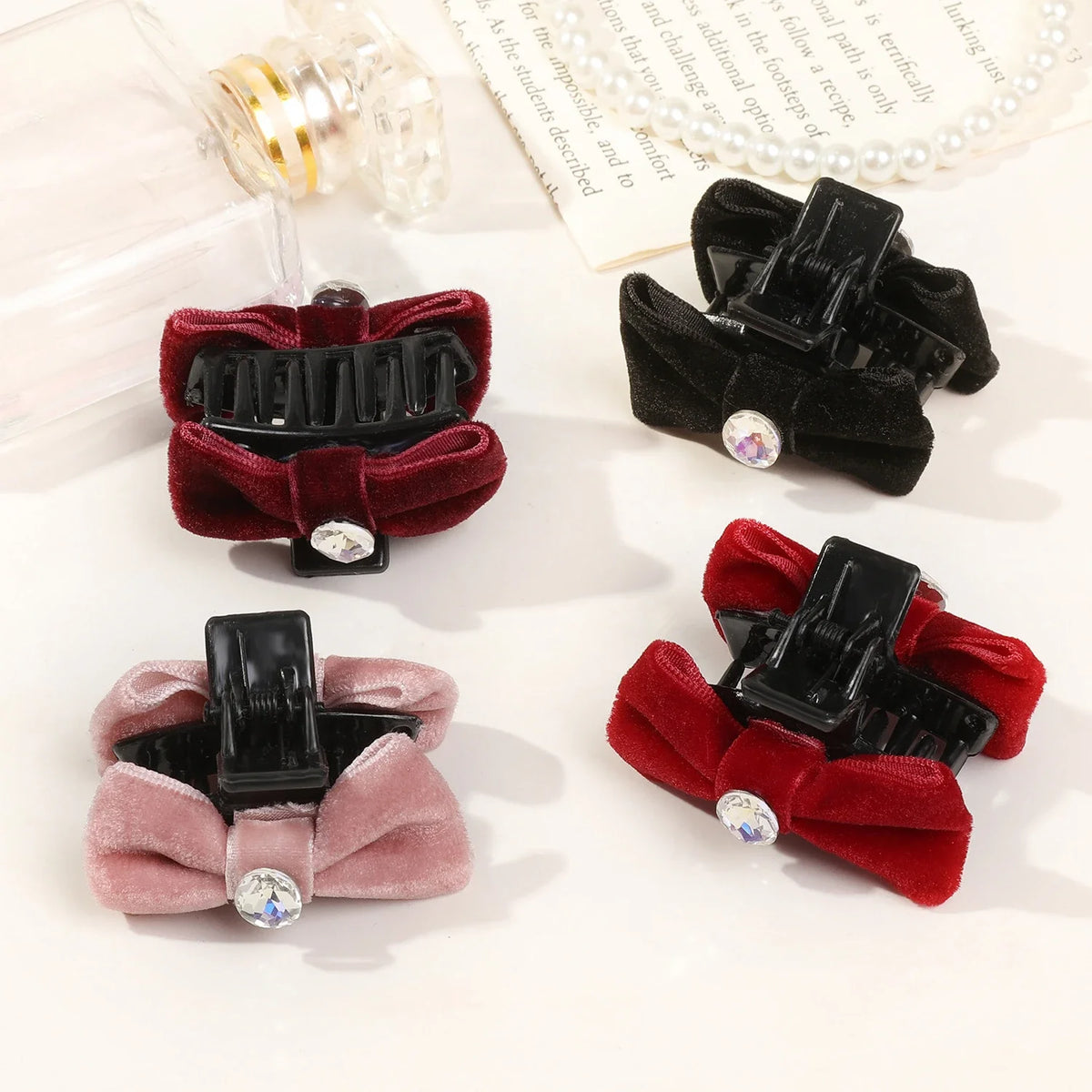 Black Red Ribbon Hair Claw Velvet Bowknot Bangs Side Hairpin Girls Cute Barrettes Fashion Headdress Hair Accessories for Women Quake