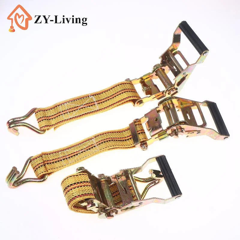 1Pce Heavy Duty Ratchet Tie Down Straps 2/3/4/6M Long Double Hook Lashing Belt For Truck Cargo Securing Transport Binding Quake