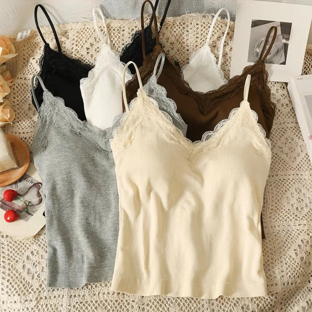 Fashion Breathable Lace Camisole Wire-Free Solid Color Summer Top Strap Bra Sexy Style Bottoming Shirt Quake