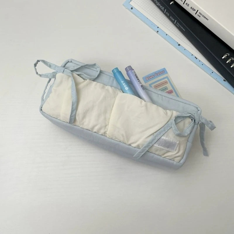 Small Fresh Cloud Toast Bow High Beauty Student Pen Case Multi Functional Large Capacity Storage Bag Quake