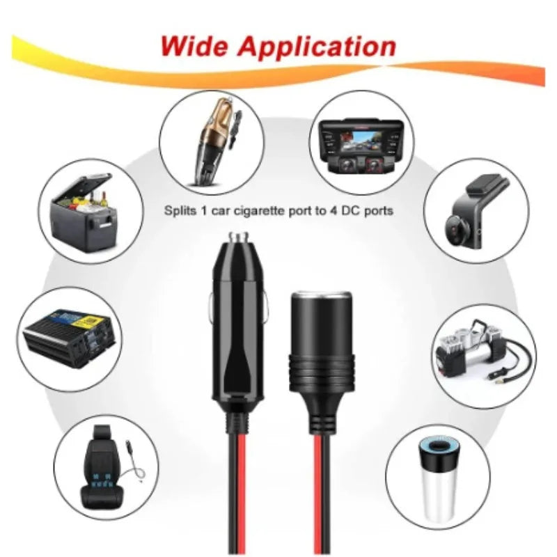 DIY 1 to 0/1/2/3/4 Cigarette Lighter Splitter Cable 12AWG Heavy Duty Power Charger Port Universal Car Automotive Extension Wire Quake
