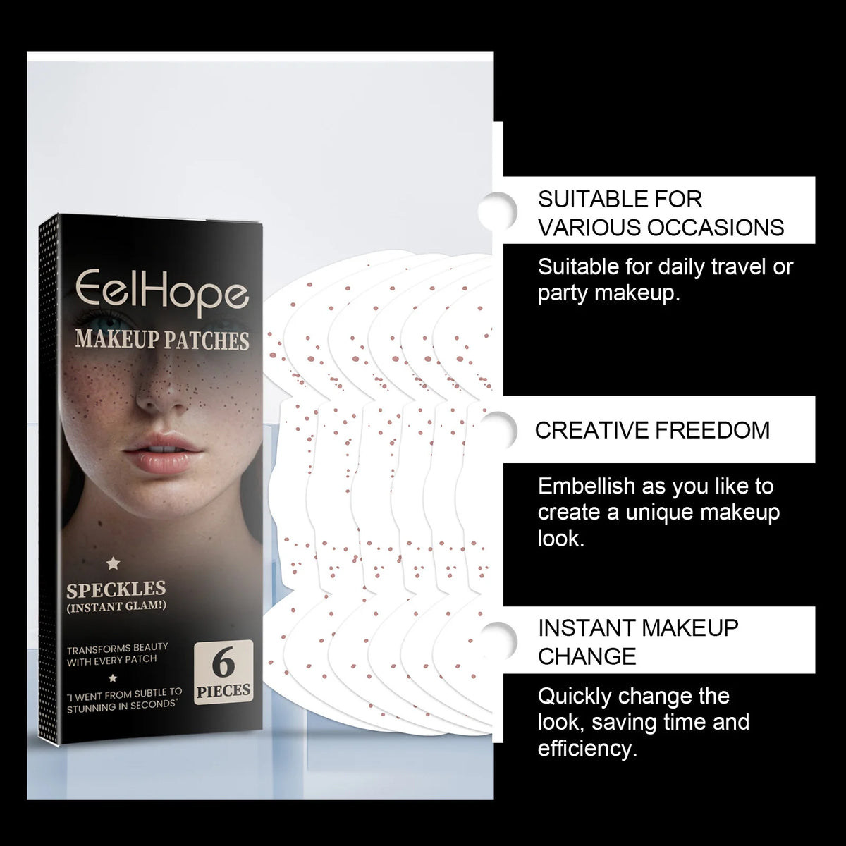 6 Pcs Waterproof Sweat-Proof Natural Freckles Simulation Makeup Stickers, Easy to Apply Temporary Tattoos, Create Perfect Skin Quake