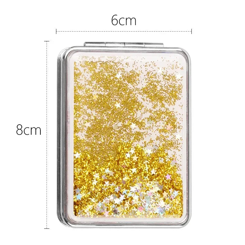 Portable Double-Sided Folding Makeup Mirror Women Gifts with Flowing Sparkling Sand Mini Cosmetic Mirror Compact Pocket Mirrors Quake