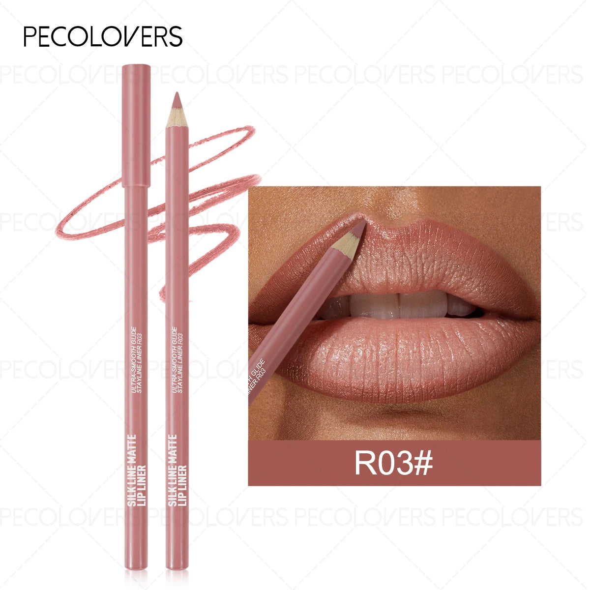 Waterproof Lip Liner Pencil - Matte Finish Long-Lasting, Multi-Color Shades (Nude, Berry, Red, Purple) for All Light Beige Types Quake R03