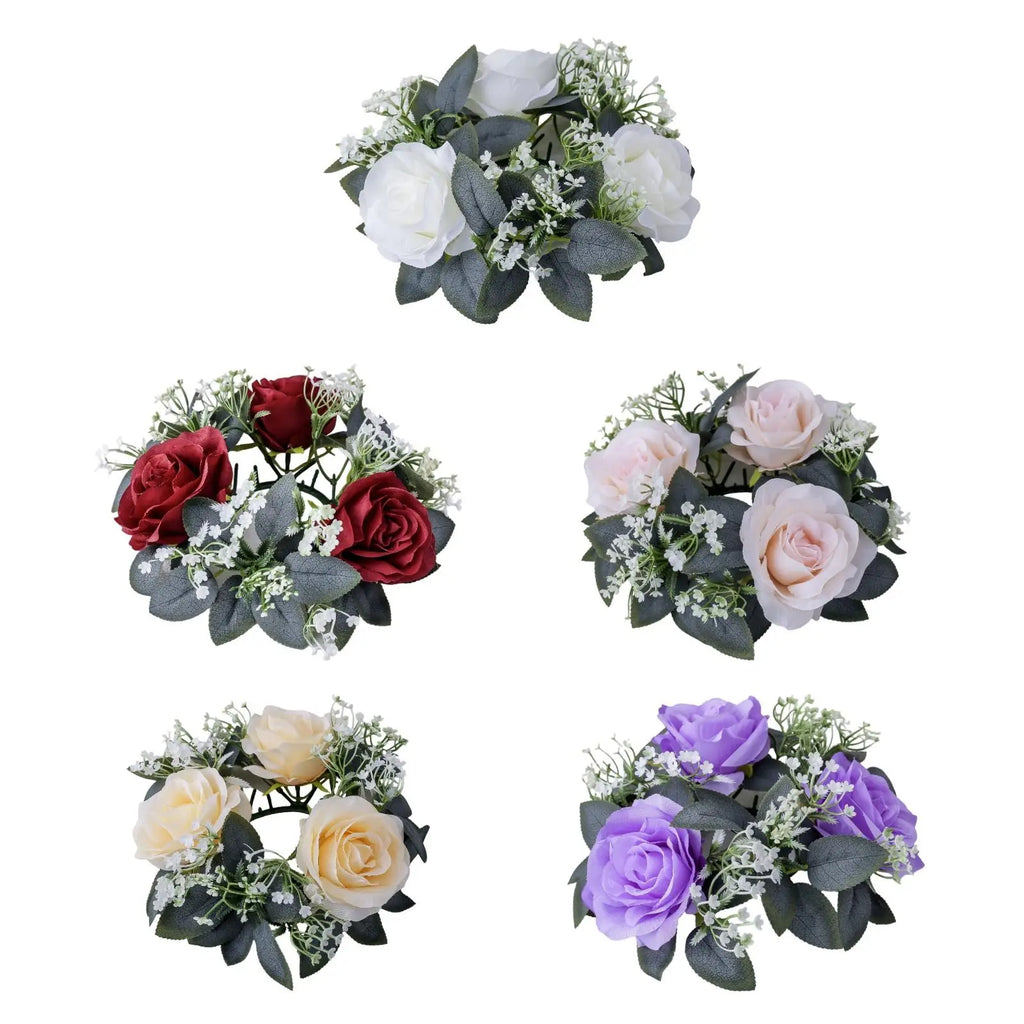 Faux Eucalyptus Candle Wreath Floral Ring Candle Holder for Dinner Table Centerpiece Event Decor Quake