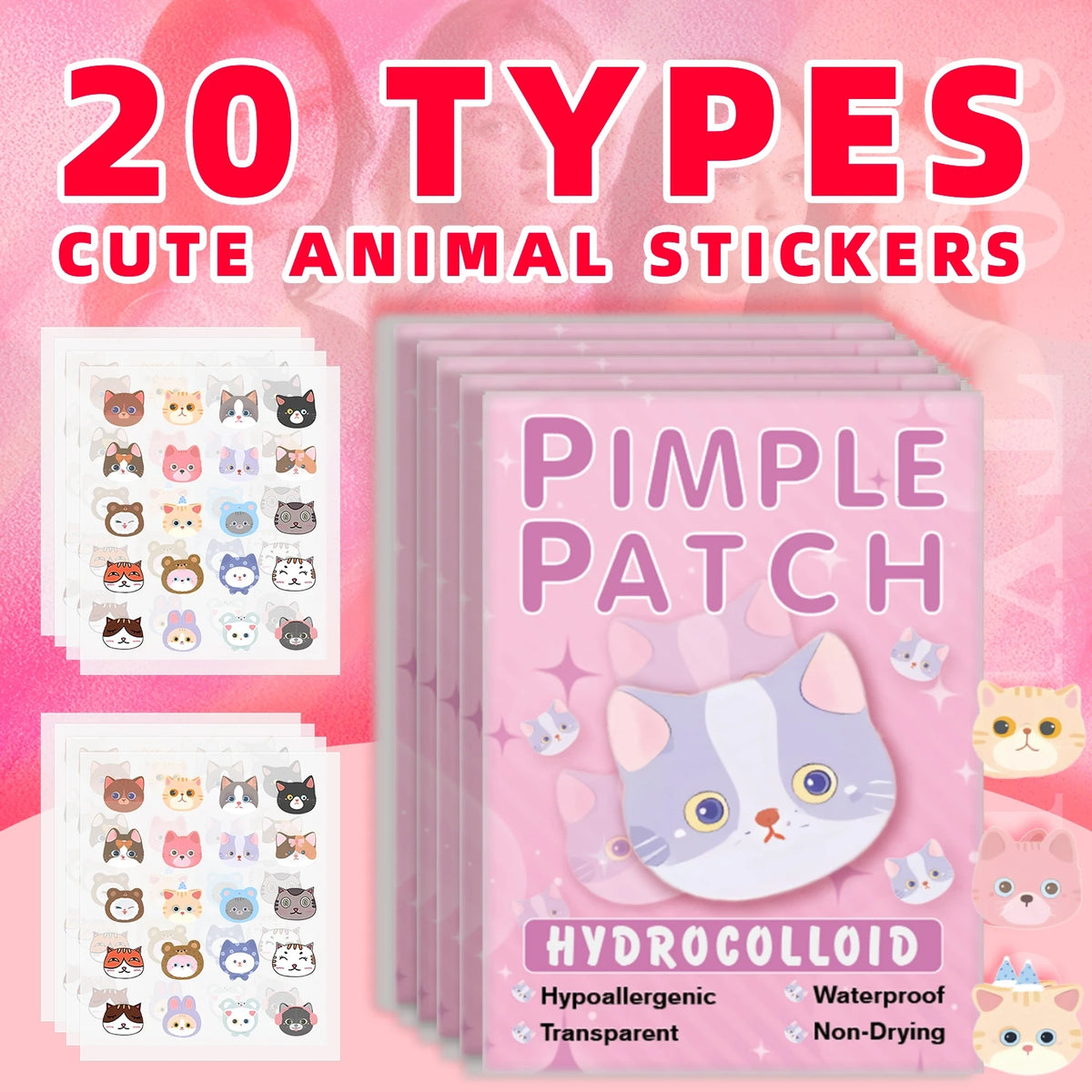 Salicylic Acid Acne Patches - Invisible & Cute Cat-Shaped Stickers to Fight Pimples and Soothe Skin Quake