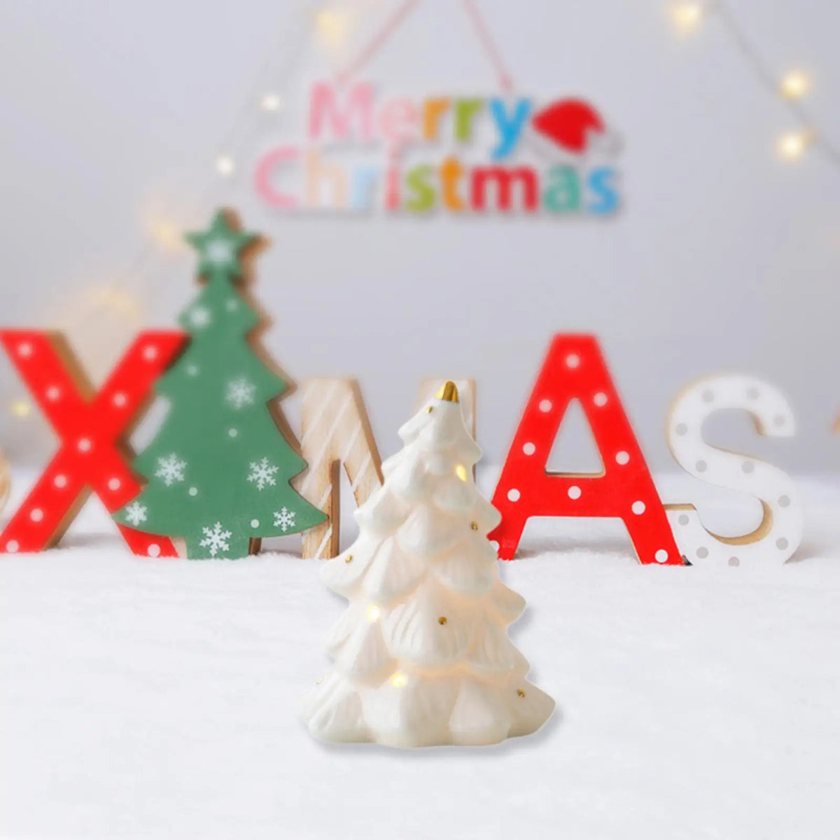 LED Light Christmas Decoration White Ceramic Christmas Tree Ornaments car Shaped Xmas decor Christmas Gifts Tabletop decor Quake