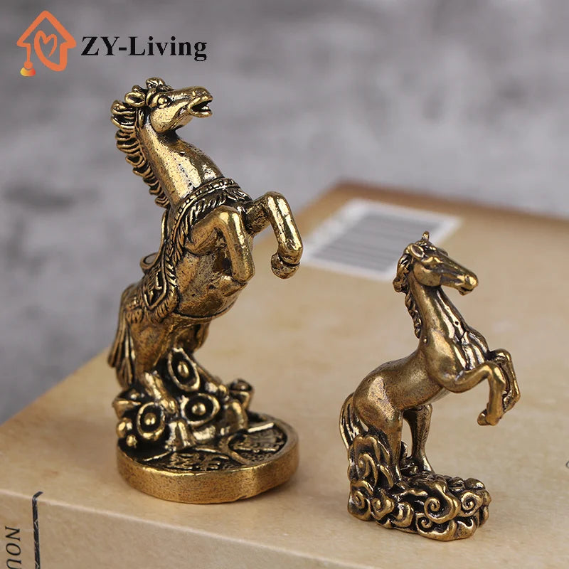 1Pc Bronze Horse Statue Chinese Zodiac Sculpture Metal Craft Living Room Tea Table Desktop Home Decor Quake