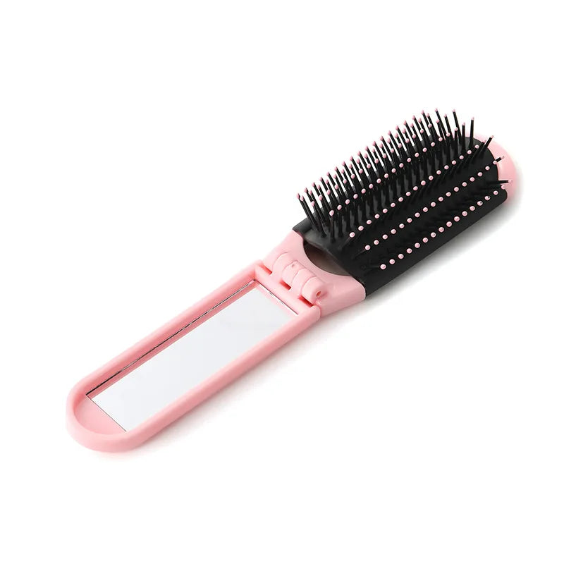 Portable Travel Foldable Comb Anti-static Massage Comb with Mirror Girls Styling Small Folding Brush Special for Real Hair Wigs Quake