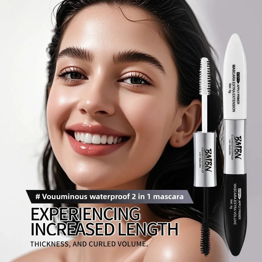 2 in 1 4D Silk Fiber Lash Mascara Black Waterproof Volume Double Lengthening Curling Waterproof Mascara for Eyes Quake