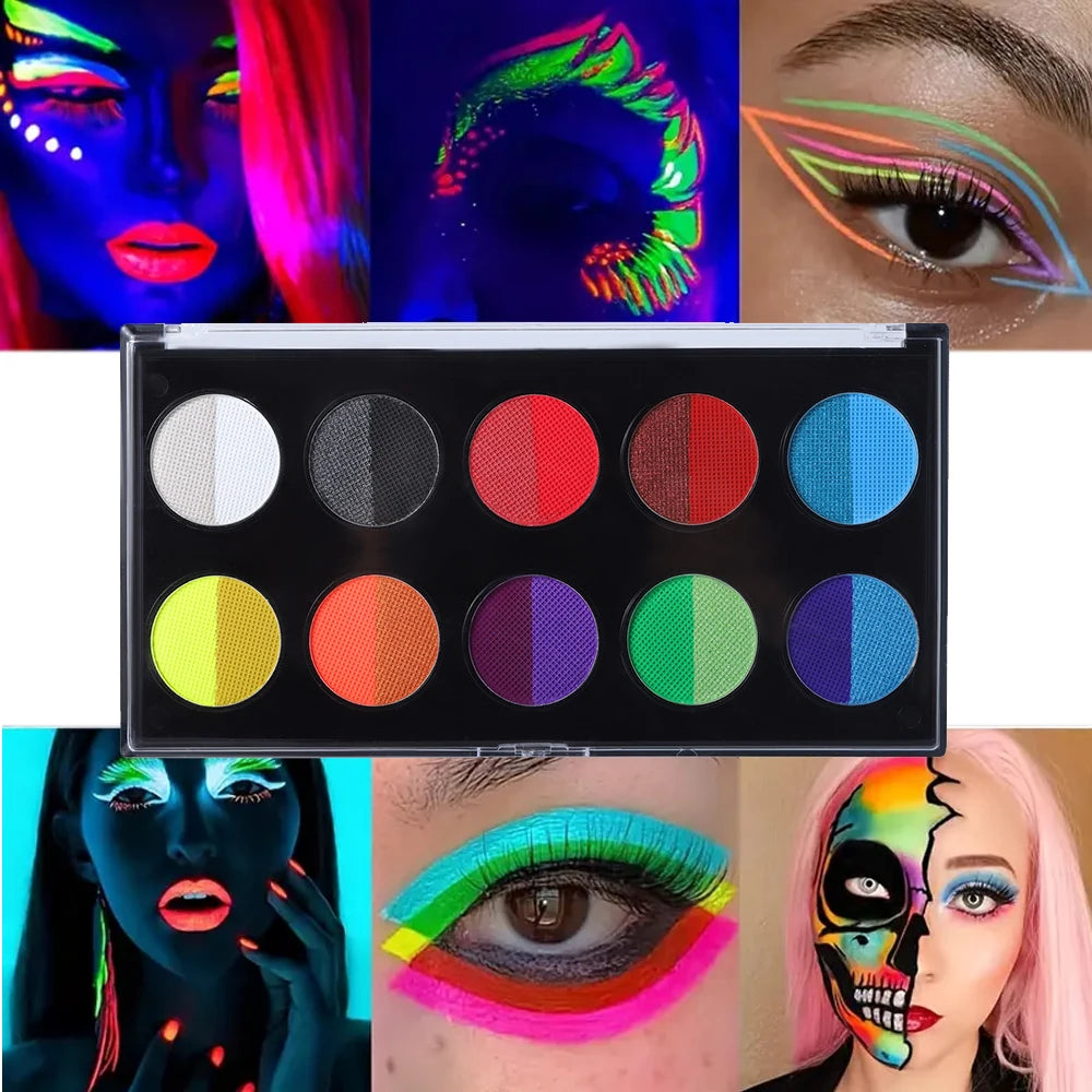 Two-colour fluorescent face body paint UV glow for Halloween,Christmas,theme parties,cosplay and club stage performances Makeup Quake