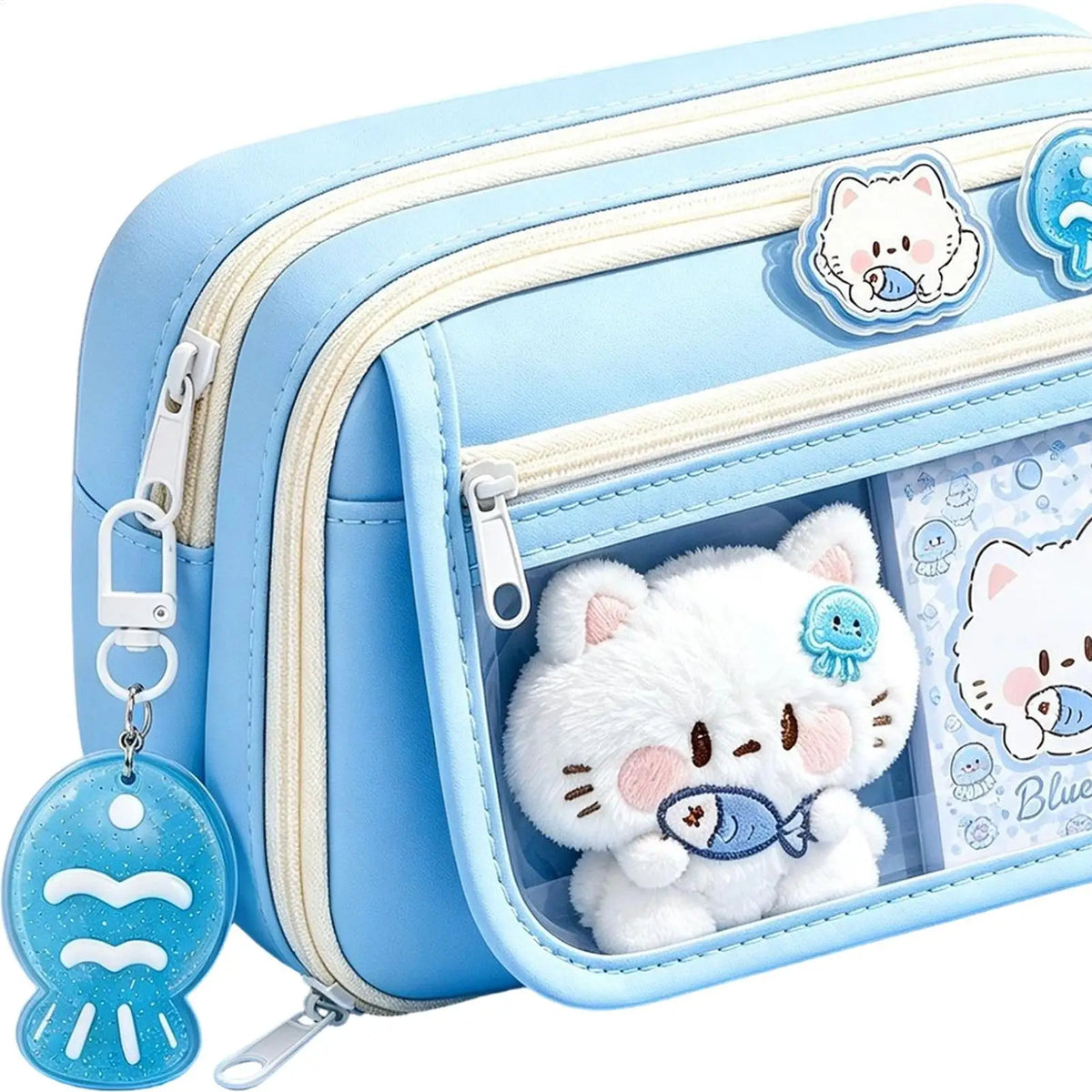 Pencil Bag Zipper Cat Large Capacity Multi-Compartment Organizer Kids School Pen Case Pencil Pouch for Boys Girls Student School Quake