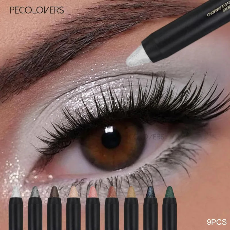 9PCS Double Head Eye Shadow Stick, Eye Highlight, Eye Brightening, with Fine Flash, Waterproof, Multi-color Suit, Eye Cosmetics Quake
