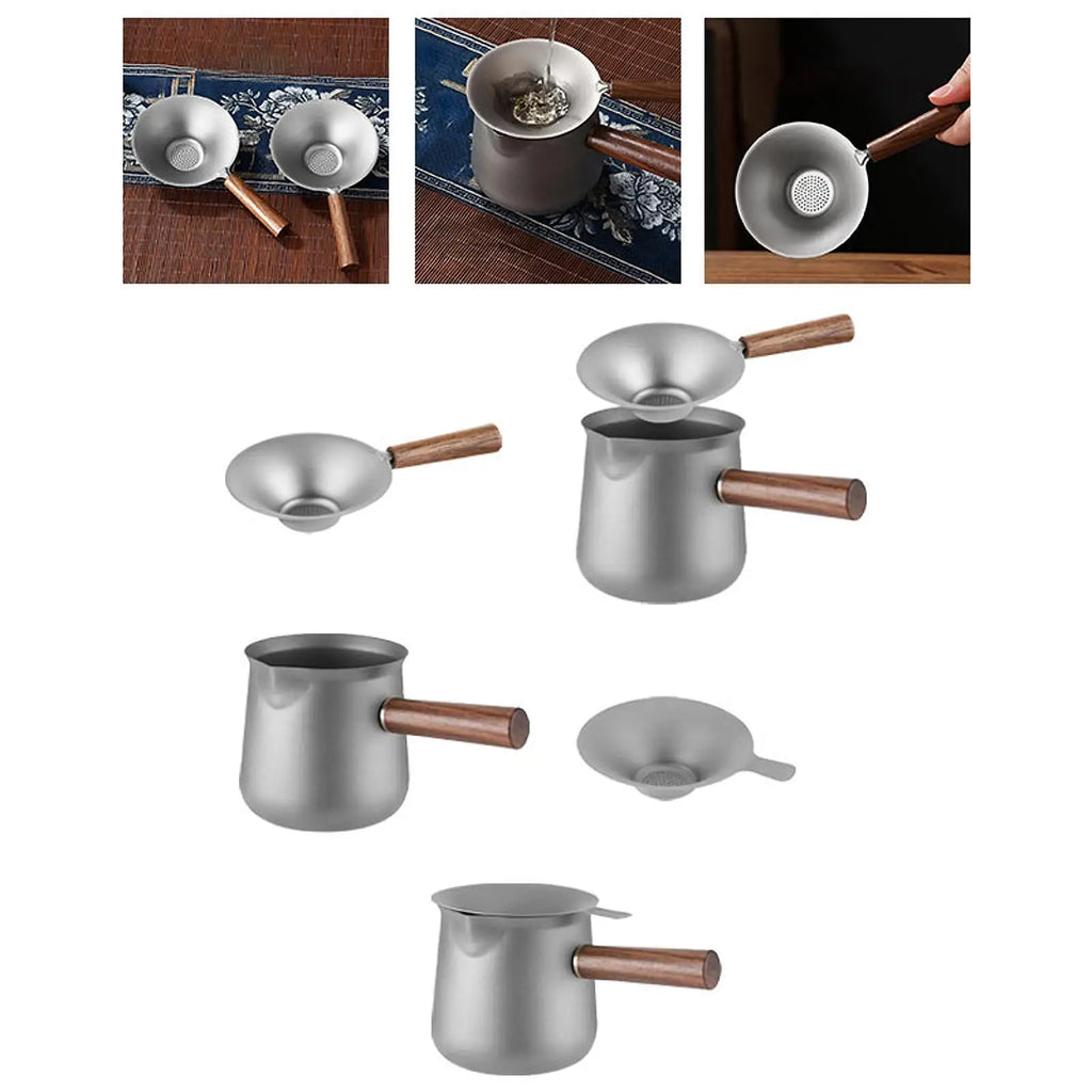 Titanium Tea Maker with Side Handle Fair Cup Multipurpose Kungfu Teapot for Stovetop 11 oz for Office Restaurant Outdoor Camping Quake