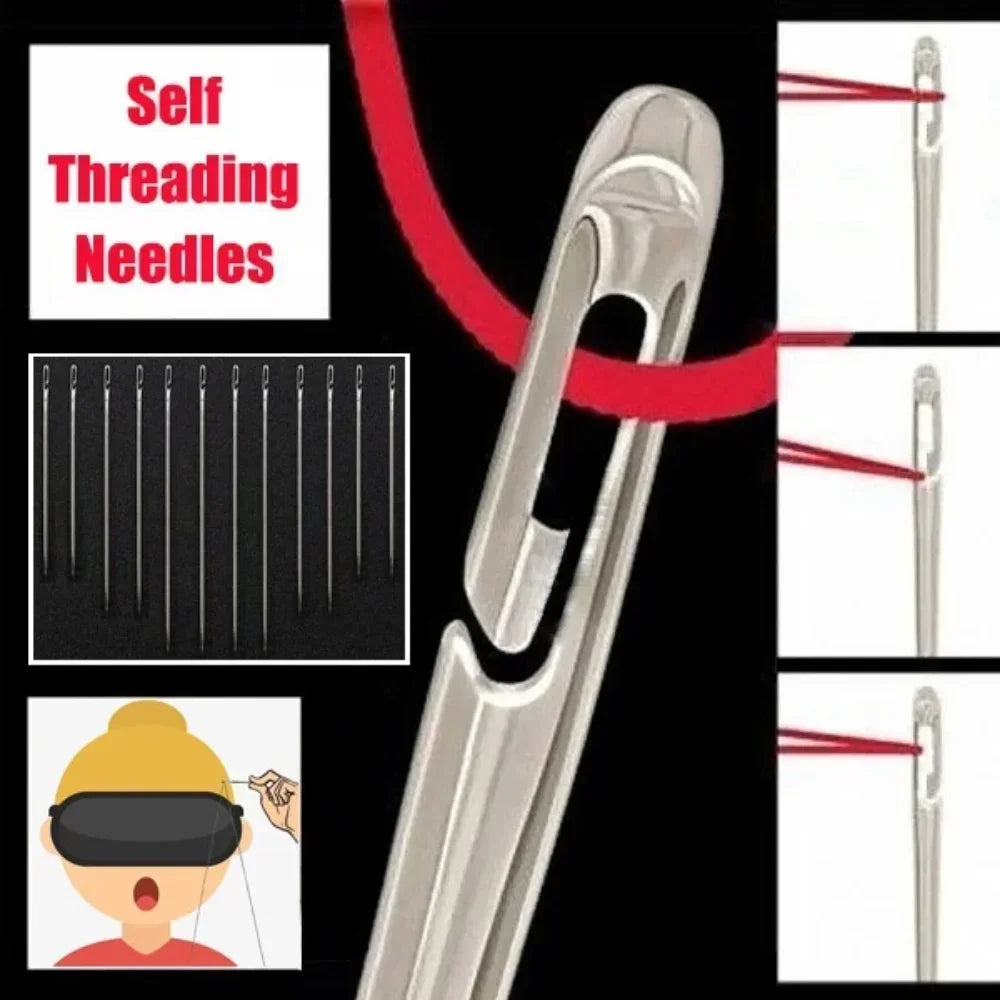 Side Hole Blind Sewing Needles Stainless Steel Elderly Needles Hand Sewing Stitching Pin DIY Home Self Threading Needle with Thi Quake
