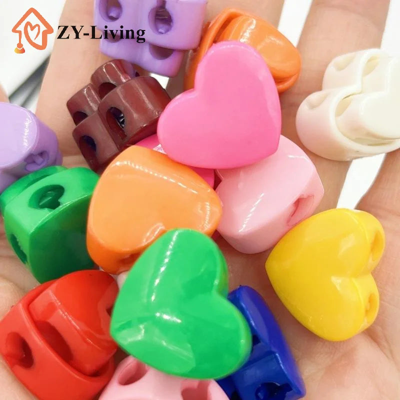 5Pcs Colorful Garment Stoppers Heart-Shaped Plastic Cord Locks Double Hole Spring Toggle Anti-slip Stoppers Garment Accessories Quake