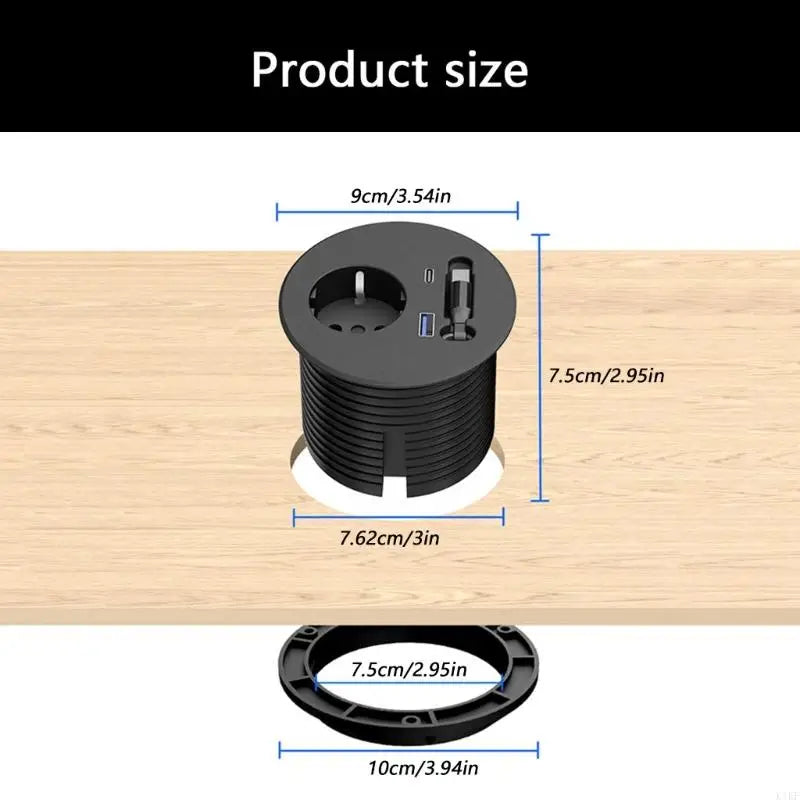 Embedded Round European Socket With 70cm Retractable Cable For Desk Installation And Fast Charging K1KF Quake