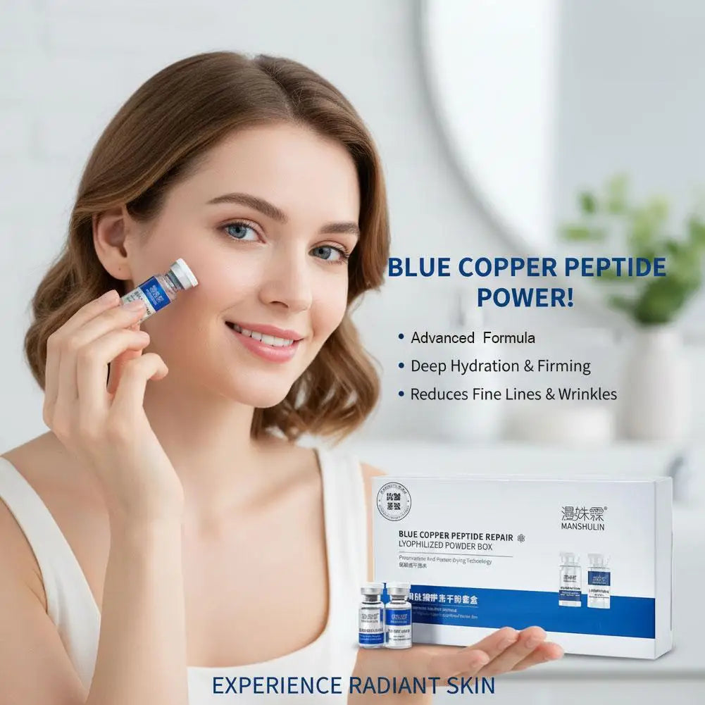 Blue Copper Peptide Repair Lyophilized Powder Box Freeze-dried Firming Essence Anti Aging Shrinks Pores Face Serum Skin Care Set Quake