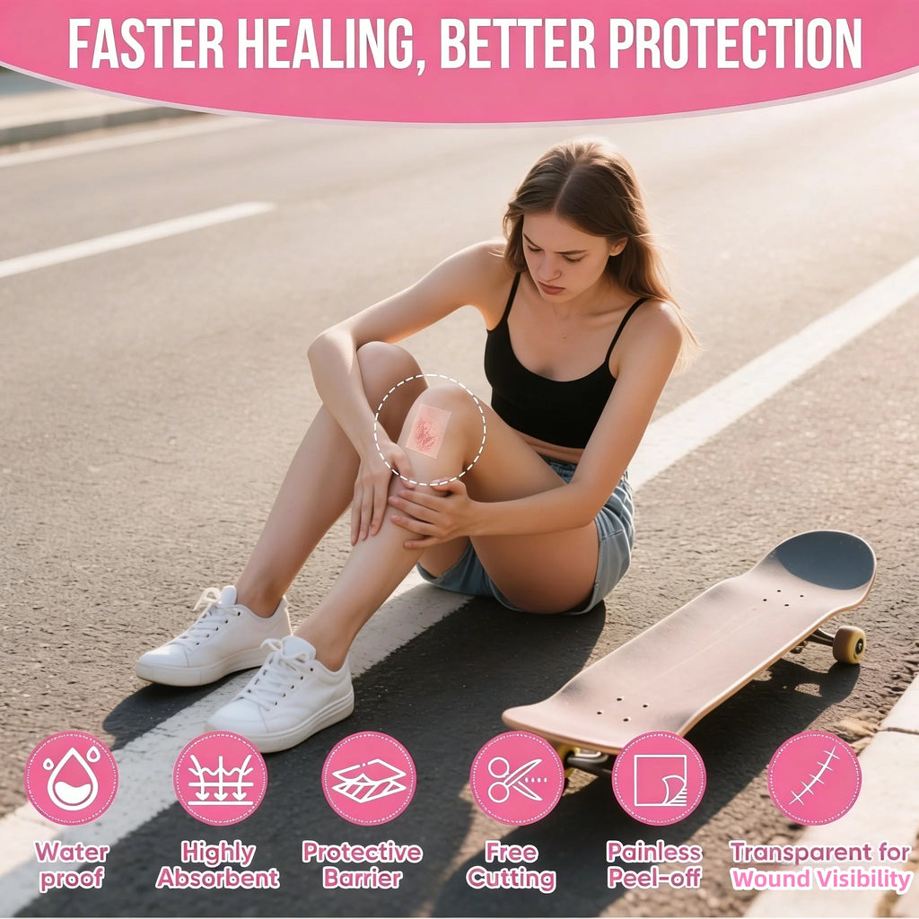 Hydrocolloid wound dressing, skin patch rolls & anti-blister foot pads. Non-stick to wounds, high absorbency, freely cuttable, Quake