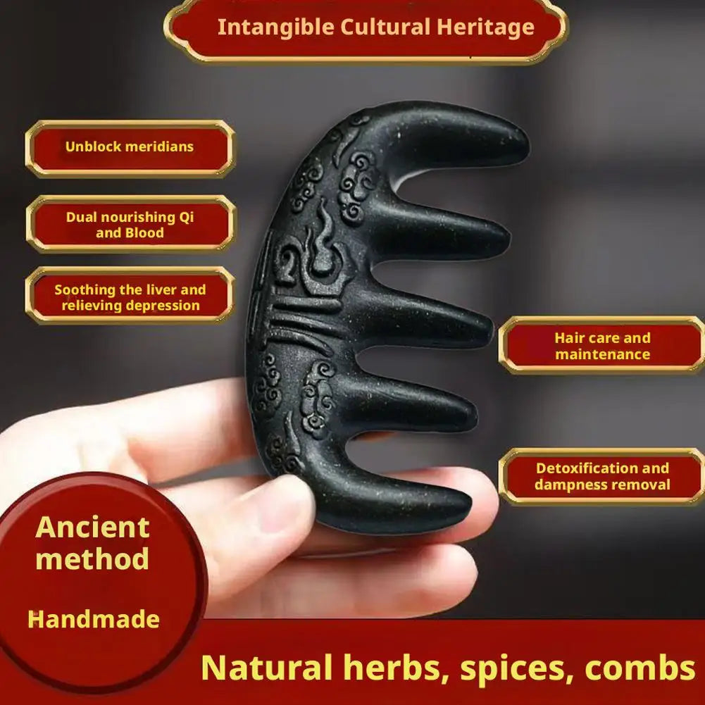 Polygonum Multiflorum Massage Comb Natural Handmade Five-tooth Meridians Scalp Massager Wide Tooth Comb Head Scraping Massage Quake
