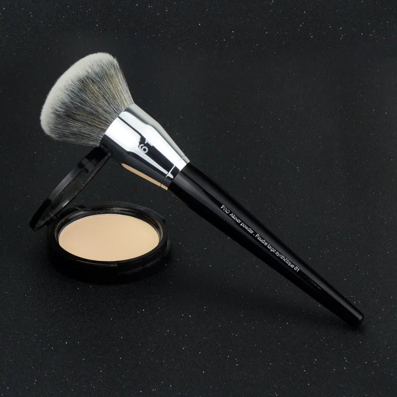 Professional Black Long Wood Handle Dense Synthetic Hair No.61 Large Dome Shaped Allover Powder Brush Makeup Tool Quake