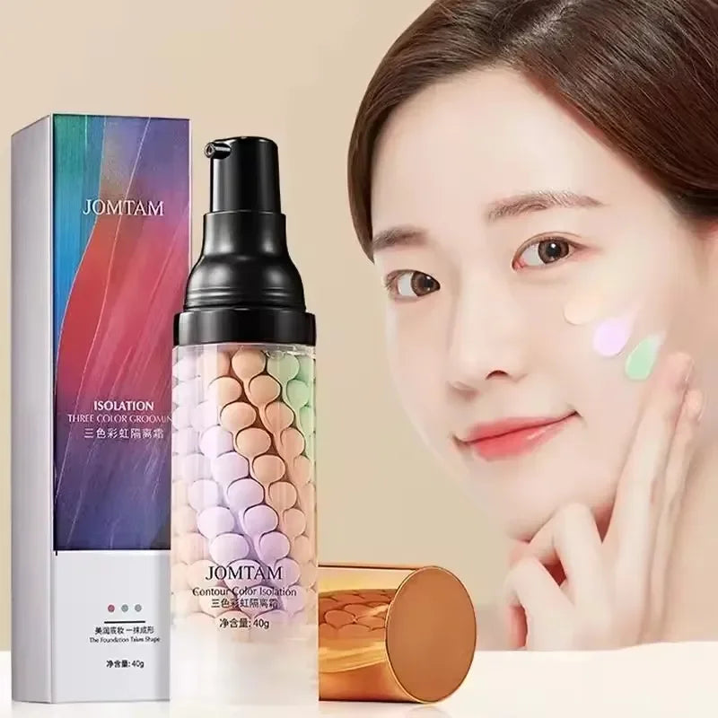 Face Makeup Primer Tri-color Cream Contour Color Isolation Waterproof Makeup Foundation Natural Makeup Base Cream 40g Quake