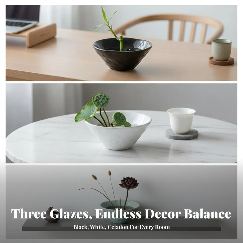 Elegant Ceramic Flower Vase with Perforated Insert for Low Profile Bouquets Living Room Table Decor Quake