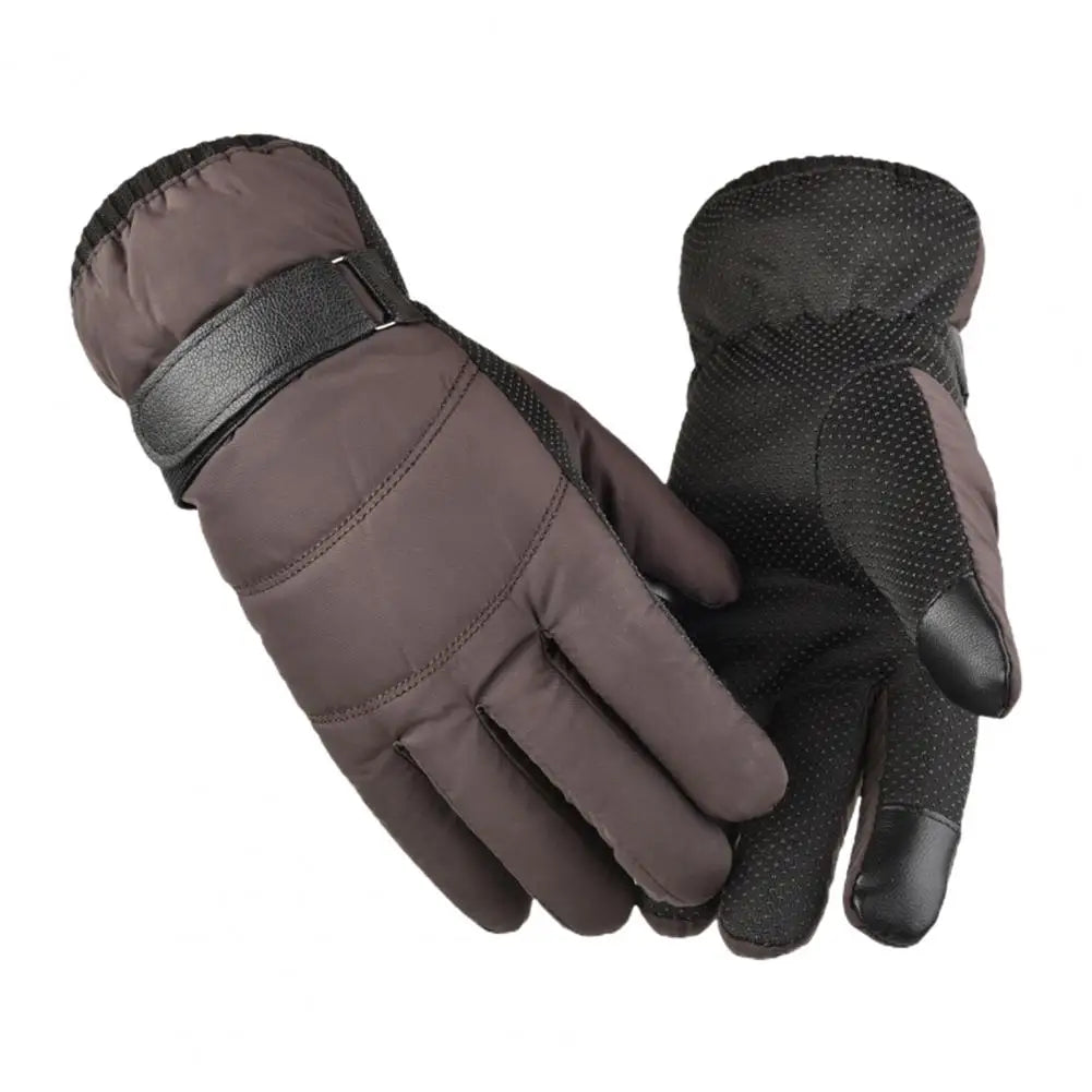 Winter Outdoor Gloves Adjustable Full Finger Thicken Plush Lining Men Women Windproof Cycling Gloves Ridding Quake Brown One Size