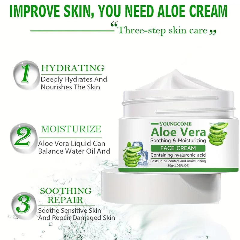 Aloe Vera Moisturizing face cream Facial Care essence Cream Repairs dry skin, protects skin,lubricates and tightens skin Quake