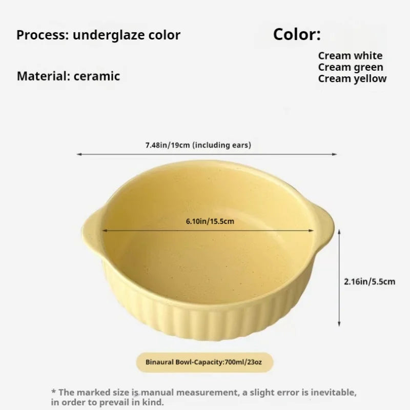 One Double-Ear Ceramic Bowl, Oven, Microwave and Dishwasher Safe. Tableware & Kitchen Utensils for Salad, Pasta Quake