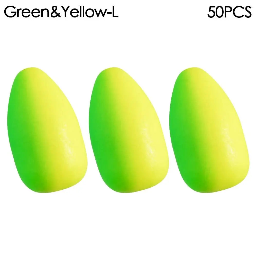 50pcs new Stoppers Rig Rigging Material Foam Floats Ball Beans Bottom Fishing Floats Beads Quake Green-Yellow-L