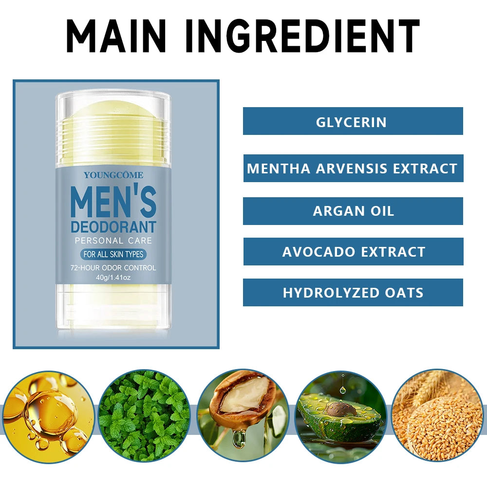 YOUNGCOME Men Deodorant StickRemove Armpit Odor Underarm Refresh Sticks Refresh Anti Sweating Keep Drying Lasting Fragrance Quake