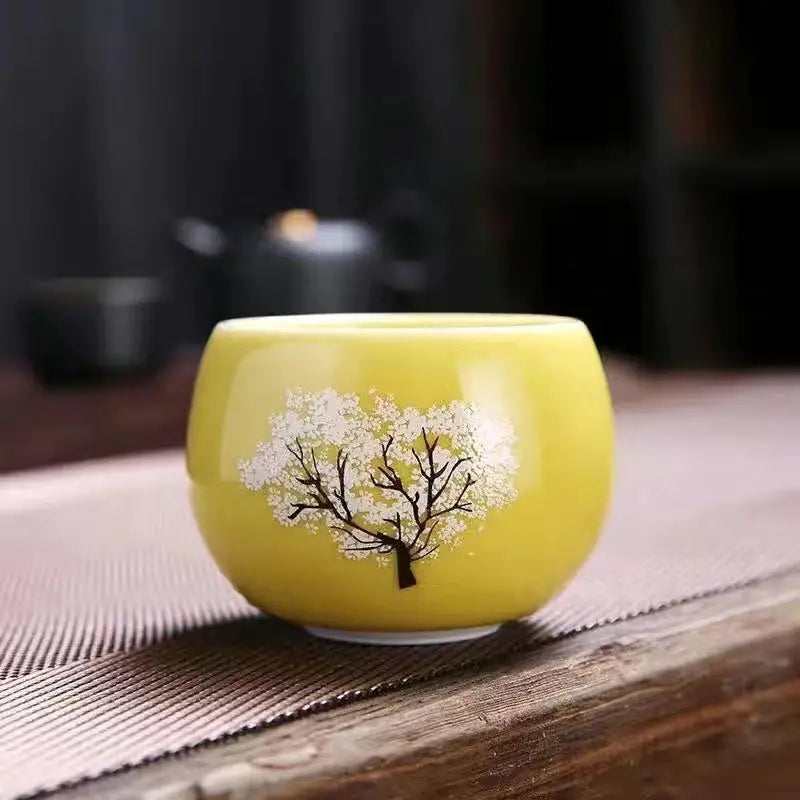 Thermochromic Cup Sakura Tea Cup Ceramic Kung Fu Tea Cupjapanese Style Kiln Tea Cup Master Cup Tea Cup Changing Color Tea Cup Quake Yellow b