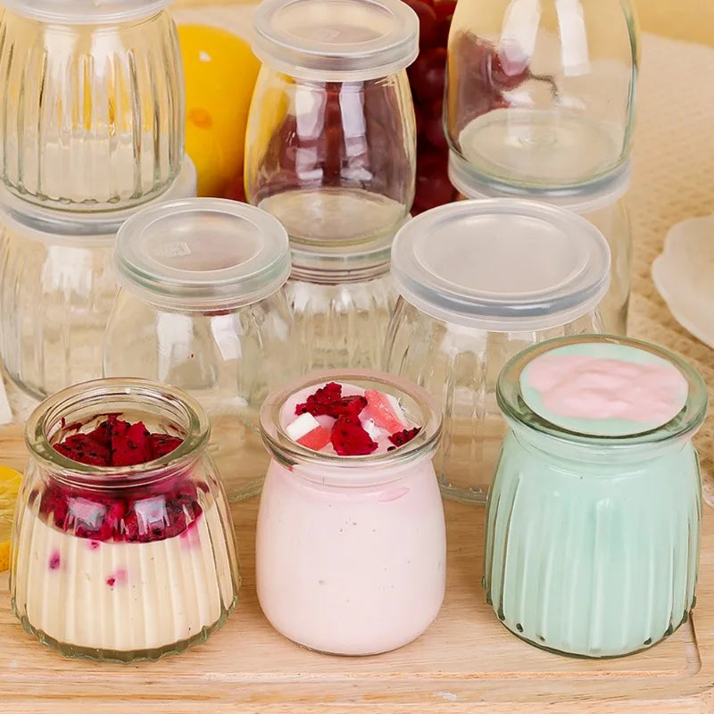 Yogurt Pudding Glass Jar Mini Mousse Drinking Bottle with Lid High Temperature Resistant Homemade Juicing Milk Storage Container Quake