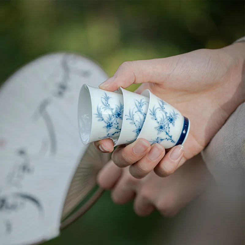 Clay White Porcelain Hand-painted Blue Tea Cup Ceramic Kung Fu Teacup Single Cup Blue And White Cup Quake