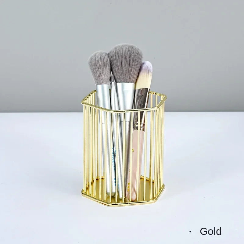 Nordic Metal Wrought Iron Storage Finishing Basket Stationery Makeup Brush Storage Bucket Multi-function Quake No.9 No Brush
