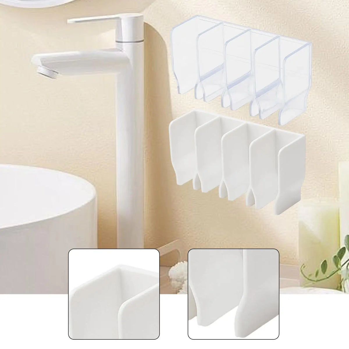 PP Wall Mounted Toothbrush Storage Clip Toothpaste Holder Durable No Drill Adhesive Organizer for Bathroom and Shower Quake