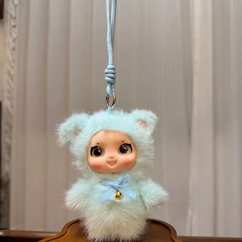 1Pcs Cute Family Series Animals Vinyl Face Plush Forest Doll Pendant Backpack Decoration Gifts Quake Sky blue