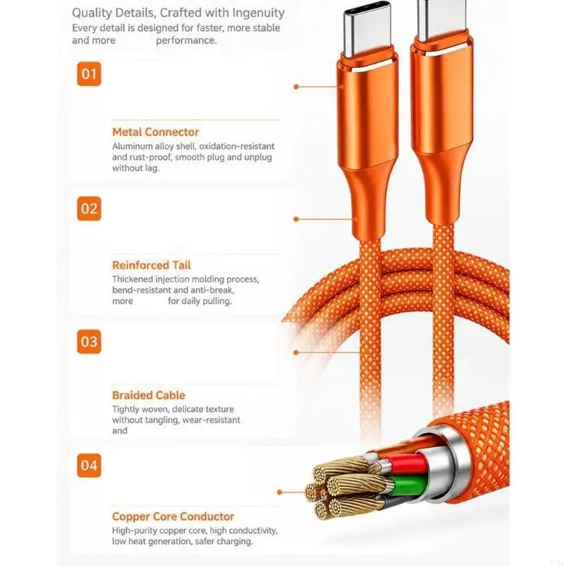 Type C to Type C Charging Cable 100W Output USB C Data Cable Nylon Braided Construction Wide Compatibility K1KF Quake