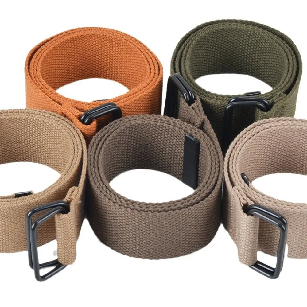 Fashion Free Punch Canvas Belt Double Ring Buckle Cotton Canvas Buckle Belt Cloth Fabric Best Canvas Belts Men's Quake