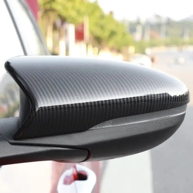 Carbon Fiber Look Horn Style Side Mirror Cover Overlay Cap For Hyundai i20 i20N Bayon Lafesta 2020-2023 Stick On Pair Quake