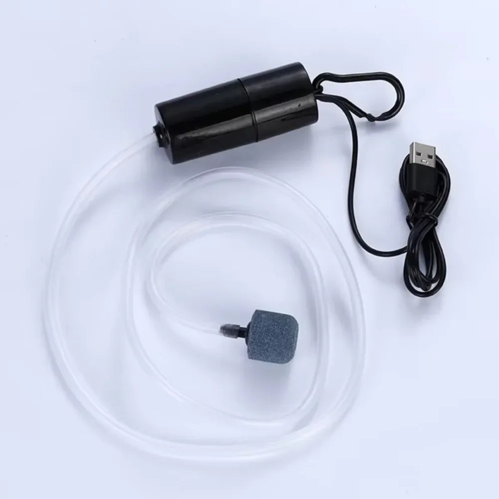 USB Interface Aquarium Air Pump With Air Stone With Silicone Tube Fish Tank Oxygenator Silent Aquarium Air Aerator Aquarium Quake Black G613A 13W