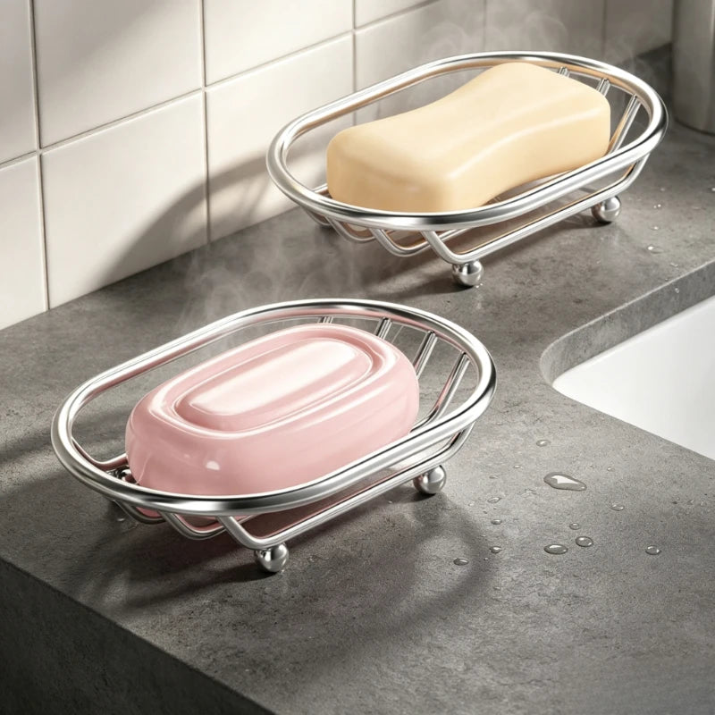 Soap Dish Hollow Drain Soap Holder with Water‑Receiving Tray Bathroom Countertop Soap Storage Rack for Shower Bathroom Quake