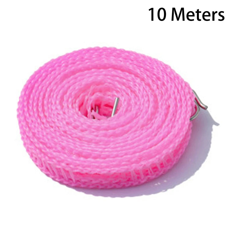 5/10Meters Portable Clothesline for Outdoor Indoor Home Travel Air Drying Rack for Clothes , Windproof Quake 10 Meters Pink