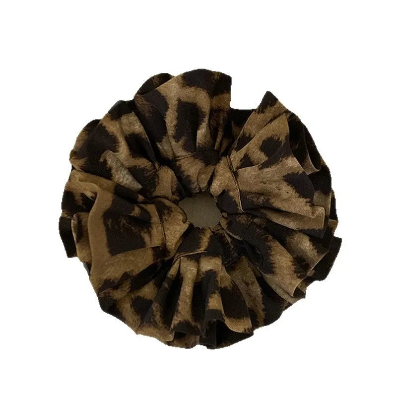 Retro Leopard Print Oversized Hairbands Double-layer Large Intestine Hair Scrunchies Versatile High Elastic Rubber Bands Ropes Quake