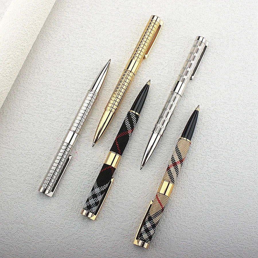 Luxury Metal Ballpoint Pen Plaid & Grid Pattern Retractable Ball Pen for Business Office School Writing Gift Quake